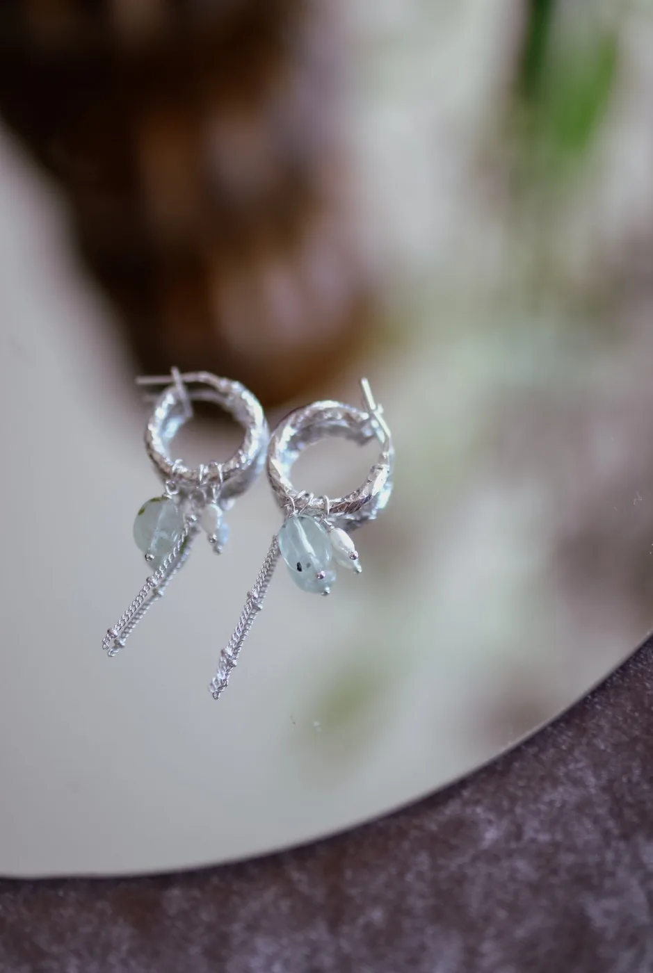 Prehnite Charm set, עגילים כסף 925 או ציפוי זהב – תמונה 3